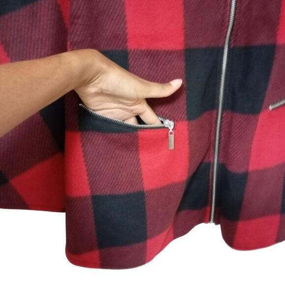 Le Moda Cape Coat Plaid Zipper Pockets & Ribbed Collar Womens Outerwear One Size - Picture 3 of 7